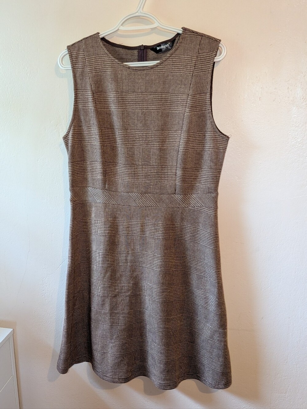 Allegra K Brown Plaid Sleeveless A-Line Dress Size Large